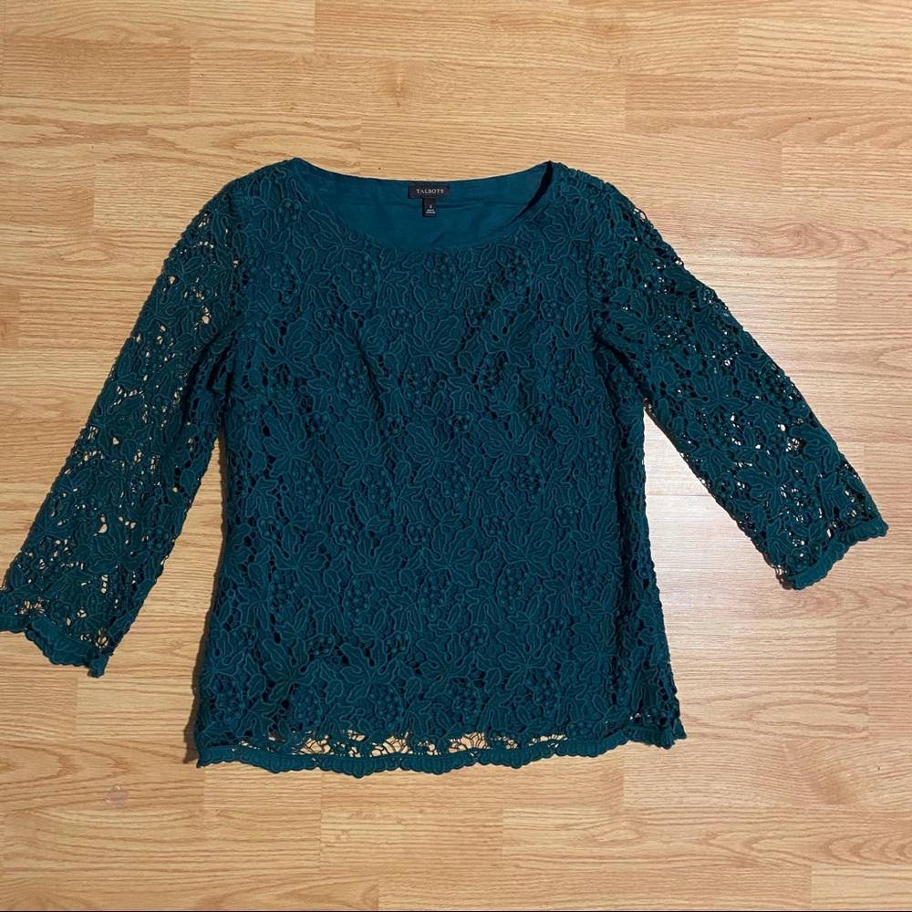 Talbots Green Crotchet Lace Top